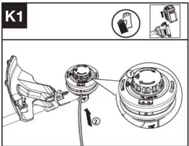 KRESS KC120.9 - Sving av trimmerlinjen (se fig. K1, K2, K3) - 1