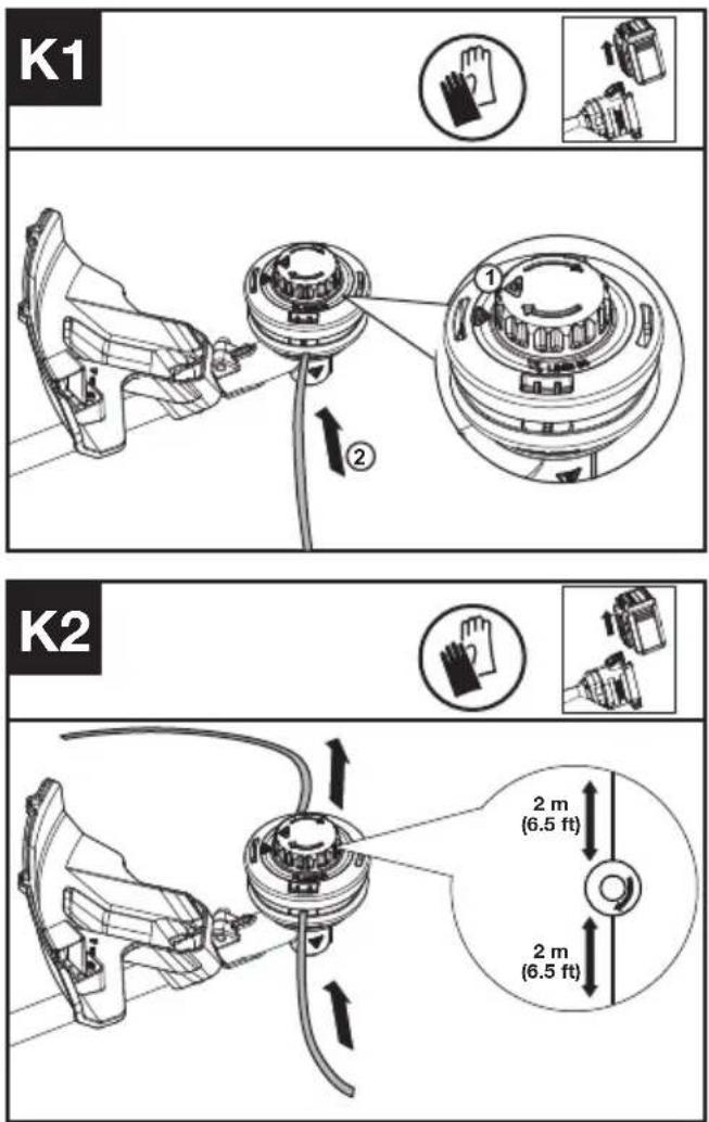 KRESS KC120.9 - Enroulement de la ligne de coupe (Voir Fig. K1, K2, K3) - 1