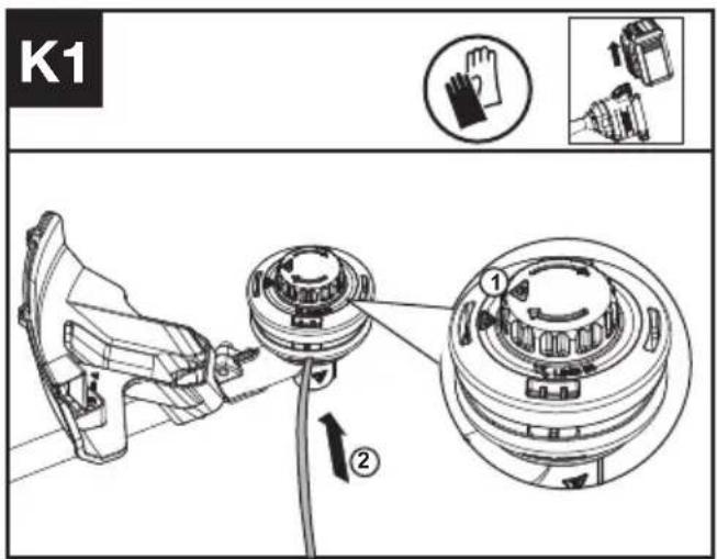 KRESS KC120.9 - Enrollando el hilo del cortabordes (Ver Fig. K1, K2, K3) - 1