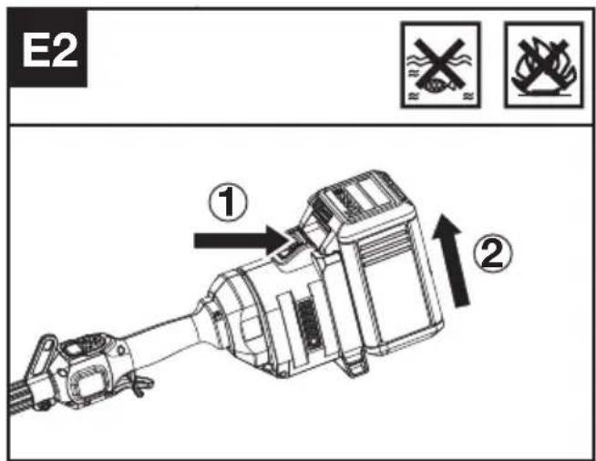 KRESS KC120.9 - Sådan fjernes eller isættes batterienheden (se fig. E1, E2) - 2