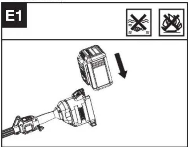 KRESS KC120.9 - Sådan fjernes eller isættes batterienheden (se fig. E1, E2) - 1