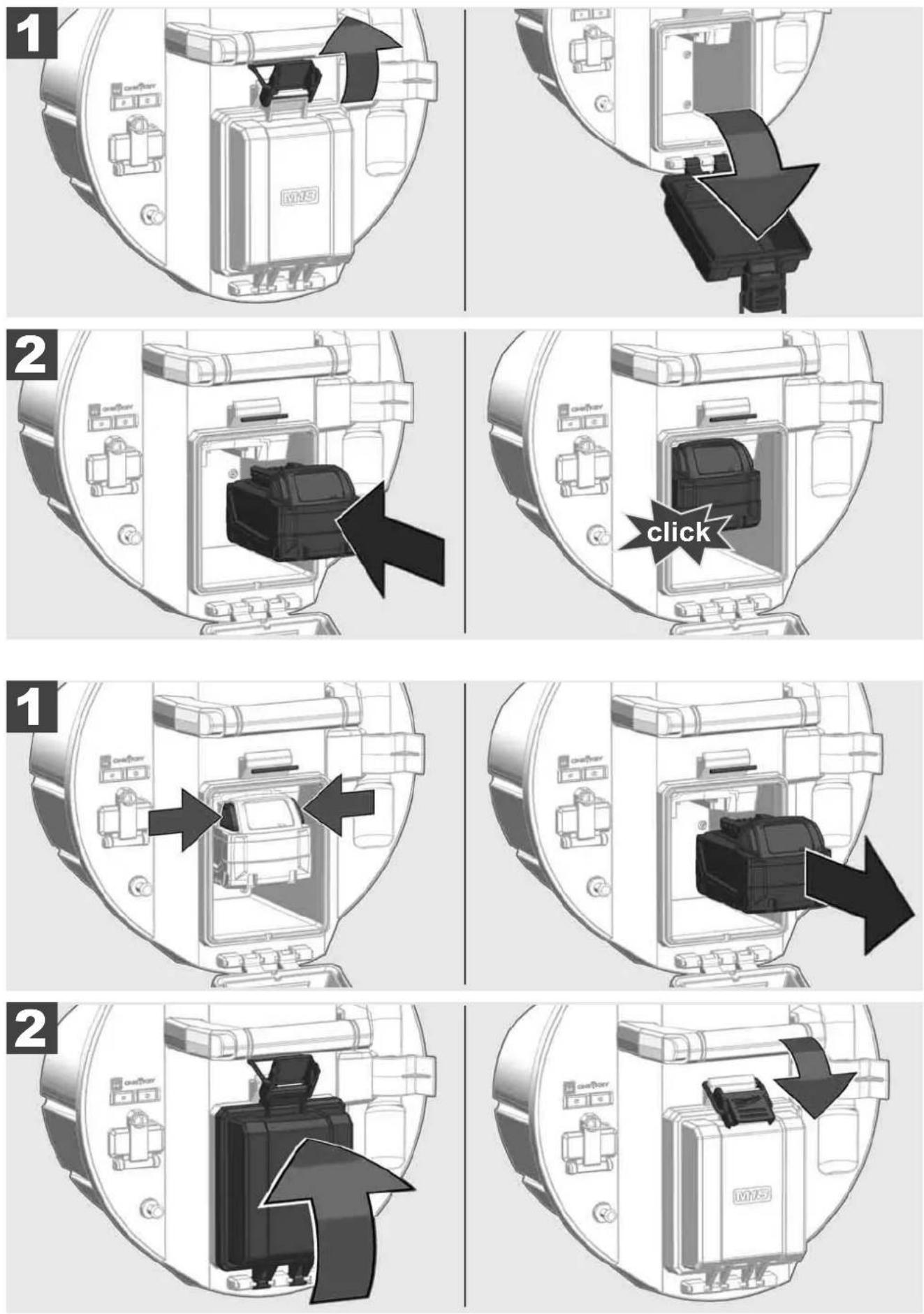 MILWAUKEE M18 SIC36 HDR - Innsetting og uttak av batteripakken - 1