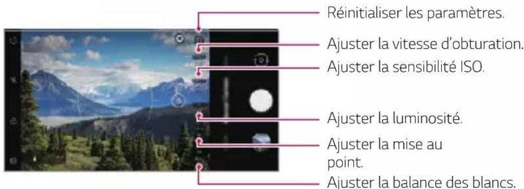 Réinitialiser les paramètres. Ajuster la vitesse d'obturation. Ajuster la sensibilité ISO. Ajuster la luminosité. Ajuster la mise au point. Ajuster la balance des blancs.