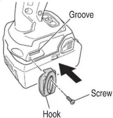 HITACHI WH18DBDL2 - Replacing the hook and tightening the screws. - 1