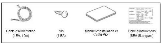 Câble d'alimentation (1EA, 10m) Vis (4 EA) Manuel d'installation et d'utilisation Fiche d'instructions (8EA-8Langues)