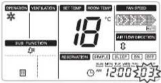 OPERATING VENTILATION SET TEMP ROOM TEMPERATURE * 18 °C SUB FUNCTION REFRIFICATION FRAPID SLIPP ON OFF RUN WITH RUN TIME ON 12:00-03