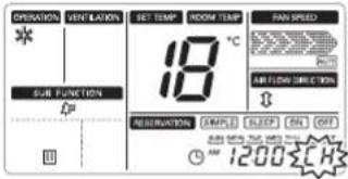 OPERATION VENTILATION SET TEMP ROOM TEMP PAN SPEED * SUB FUNCTION 18 °C RADIATION CREAM SLICE ON OUT 00:00:00 24:00:00 1200 CH