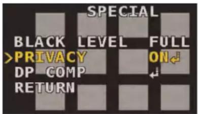 SPECIAL BLACK LEVEL FULL >PRIVACY ON DP COMP RETURN