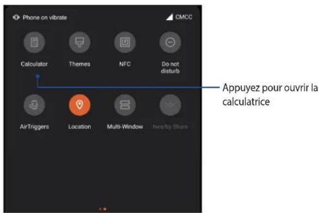 Phone on vibrate CMCC Calculator Themes NFC Do not disturb AirTriggers Location Multi-Window Nearby Share Appuyez pour ouvrir la calculatrice