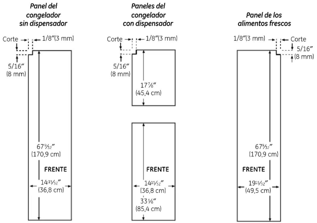 GE PSDS3YGXSS - 23' Dimensiones de los paneles precortados - 1
