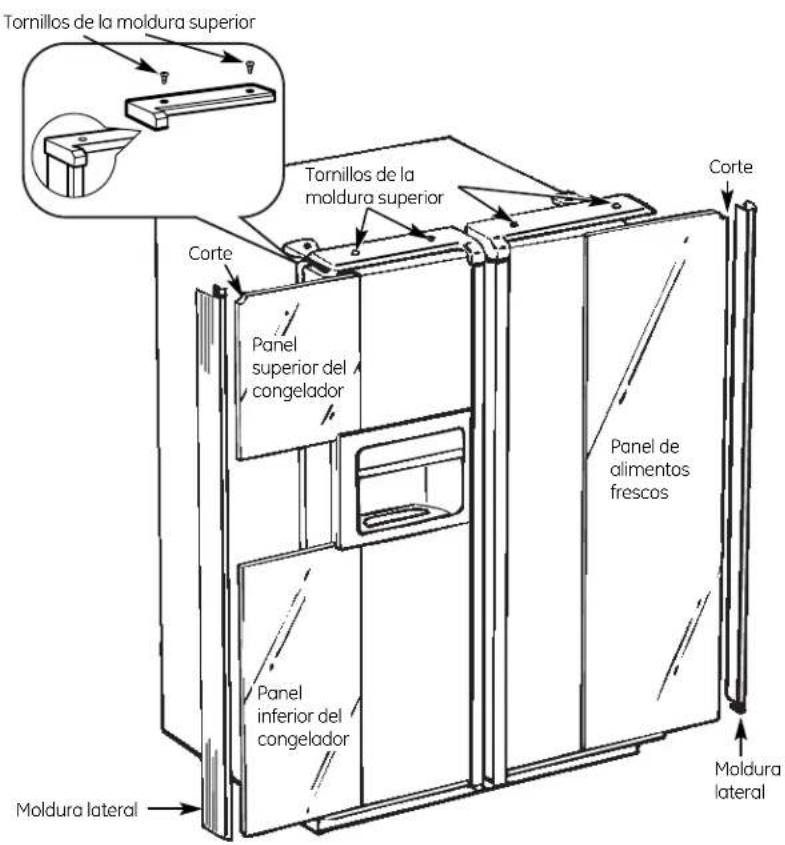 GE PSDS3YGXSS - Sujete la moldura superior de las puertas del congelador y de los alimentos frescos. - 1
