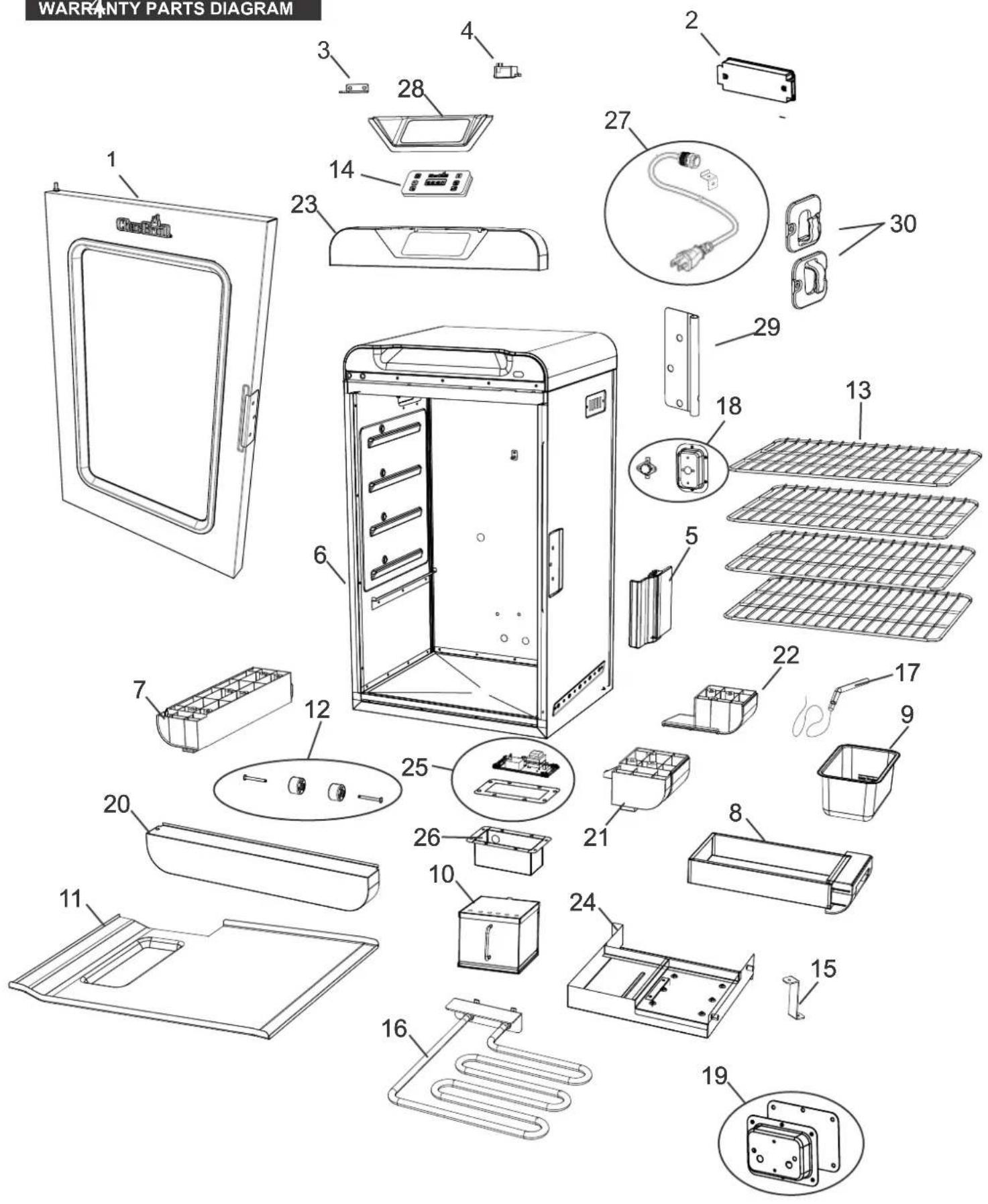 Char-Broil Digital Smoker 725 - WARRANTY PARTS DIAGRAM - 1