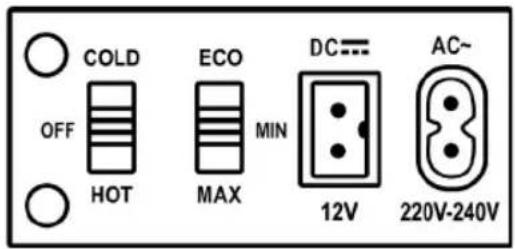COLD OFF HOT ECO MAX MIN DC== 12V AC~ 220V-240V
