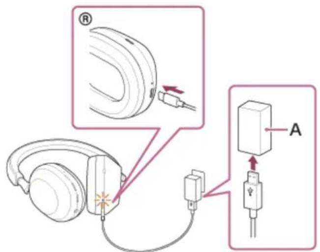 SONY WH-1000XM5 - Raccordez le casque à une prise secteur. - 1
