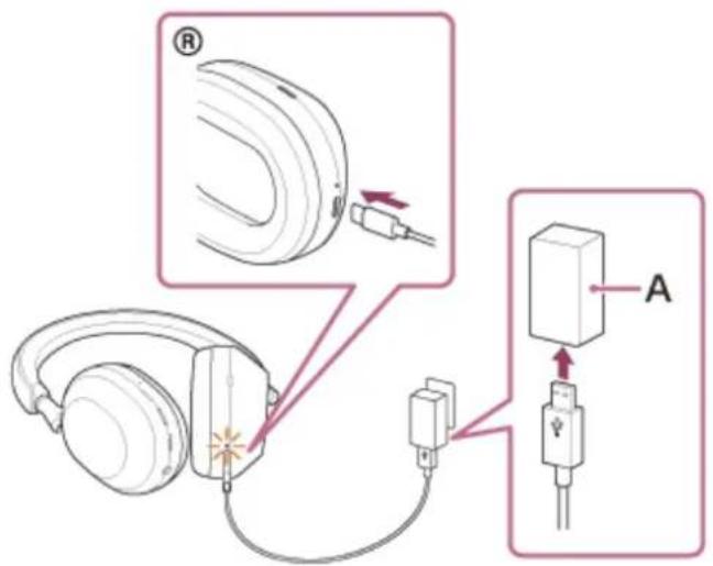 SONY WH-1000XM5 - Raccordez le casque à une prise secteur. - 1