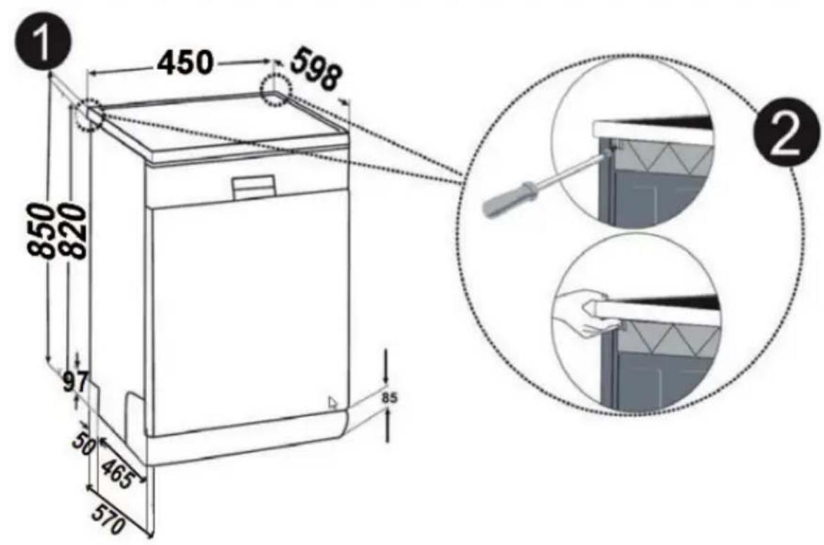 SHARP QW-HS25F443I-DE - Onderbouw plaatsing van de vaatwasser - 1