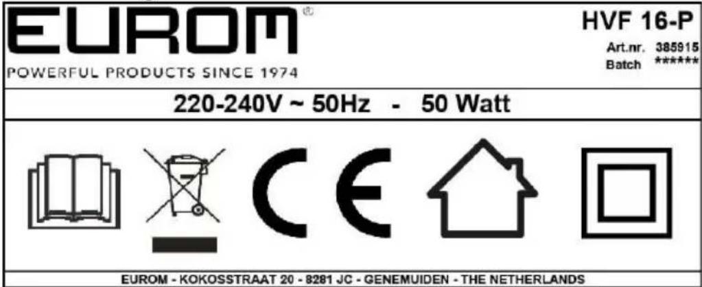 Eurom HVF 16-P - Identifizierung - 1
