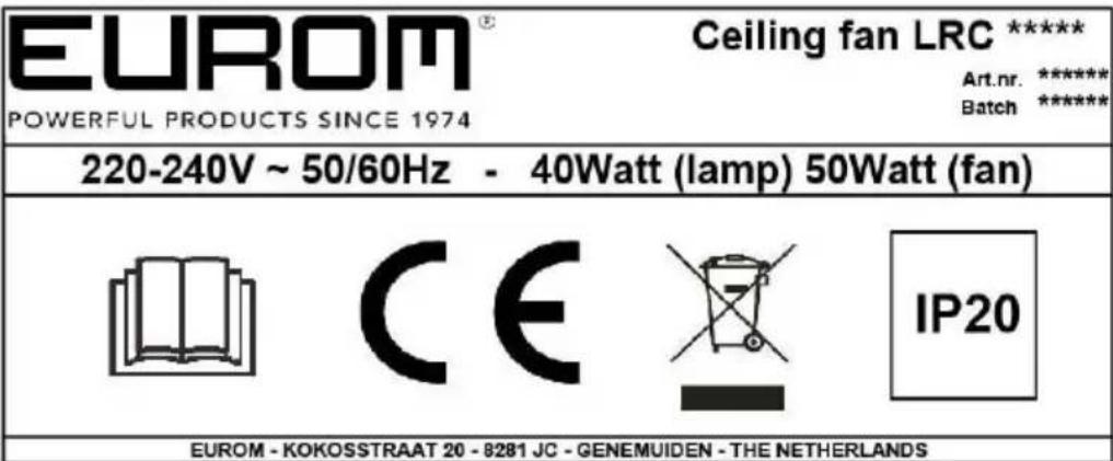 Eurom Ceiling Fan LRC - Identification - 1