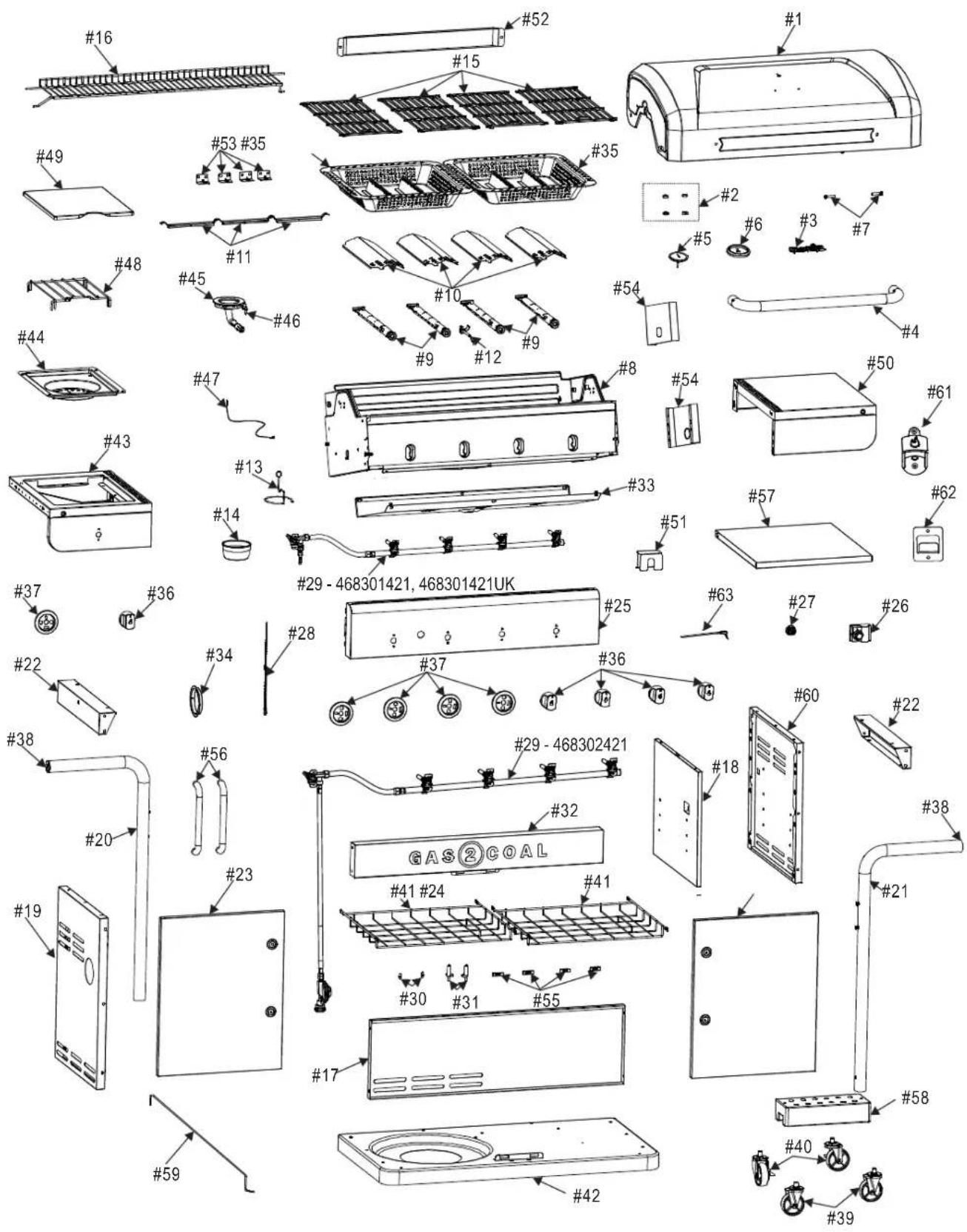 Char-Broil Gas2Coal 2.0 Line - PARTS DIAGRAM - 1