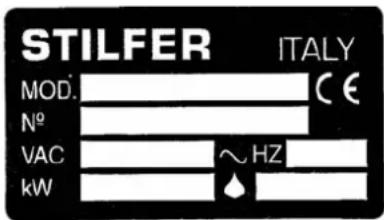 STILFER ITALY MOD. N° VAC kW ~ HZ