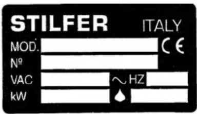 STILFER ITALY MOD. N° VAC kW ~ HZ