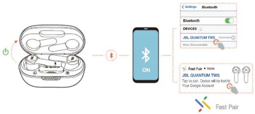 JBL Quantum TWS - ALLUMAGE ET CONNEXION VIA BLUETOOTH - 1
