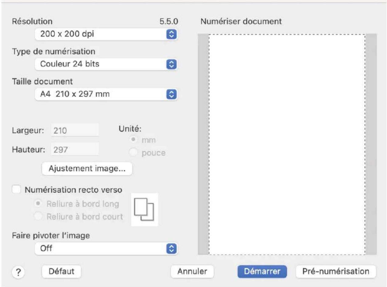 Résolution 5.5.0 200 x 200 dpi Type de numérisation Couleur 24 bits Taille document A4 210 x 297 mm Largeur: 210 Unité: Hauteur: 297 mm pouce Ajustement image... Numérisation recto verso Reliure à bord long Reliure à bord court Faire pivoter l'image Off ? Défaut Annuler Démarrer Pré-numérisation