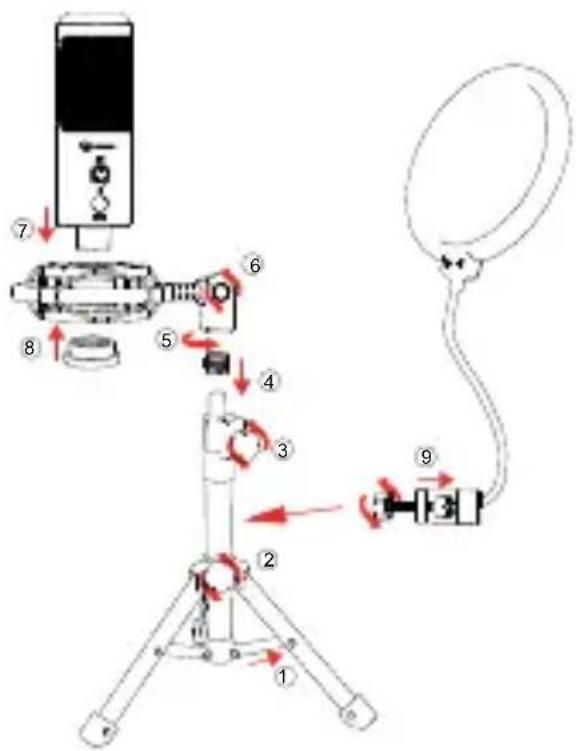 Diagram of a live streaming setup with numbered components and directional arrows indicating motion or sequence.