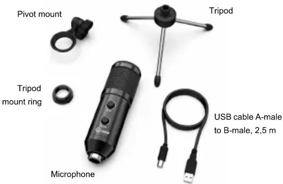 Pivot mount Tripod Tripod mount ring Microphone Tripod USB cable A-male to B-male, 2,5 m