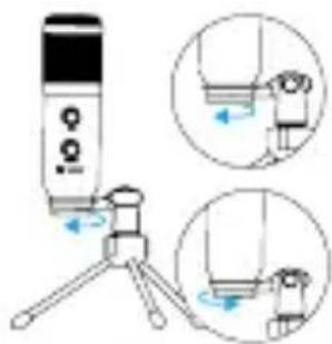Diagram illustrating a recording device with blue arrows indicating motion, showing step-by-step instructions for recording or adjustment.