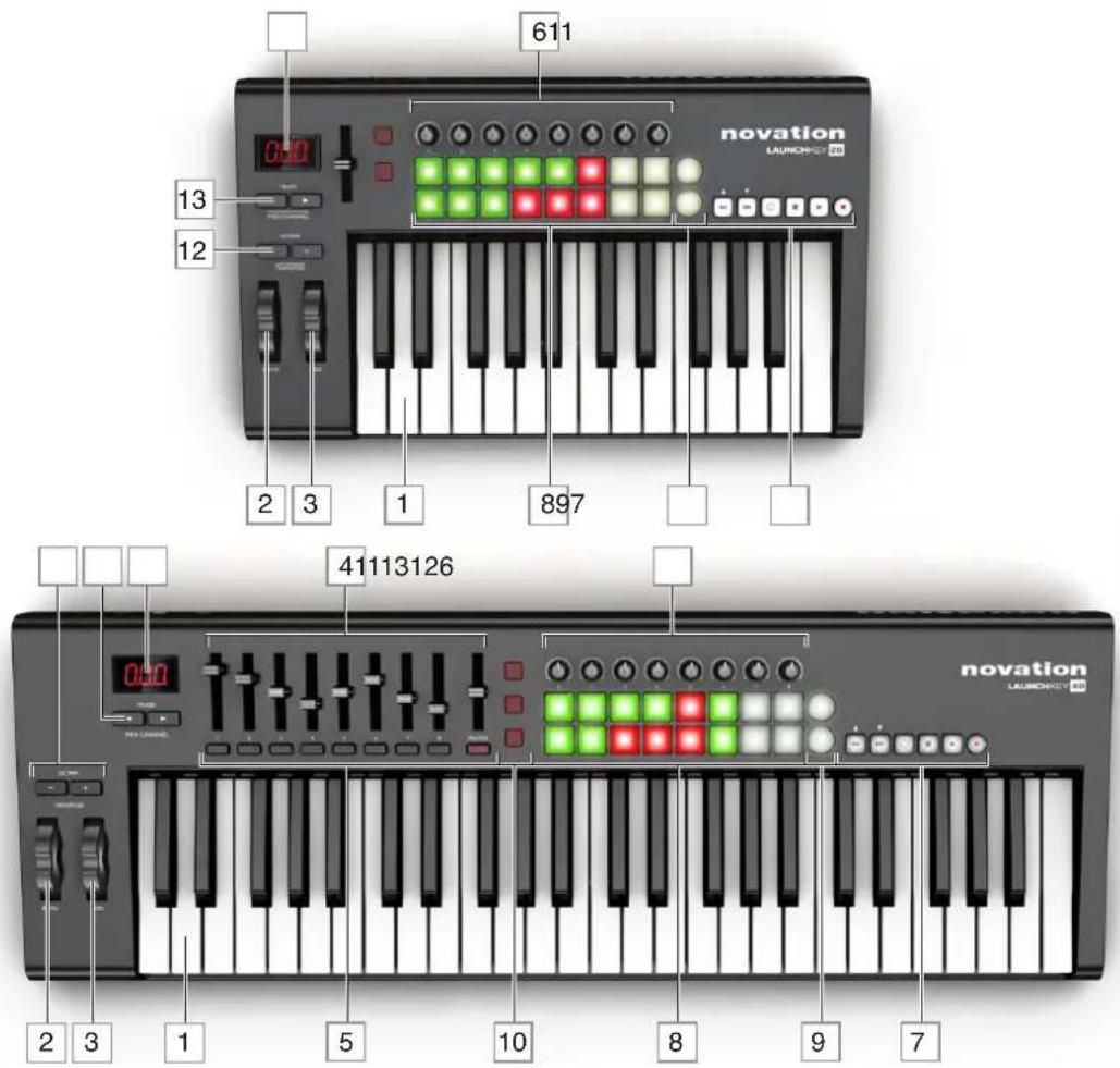 NOVATION Launchkey 61 MK1 - Face supérieure – commandes - 1