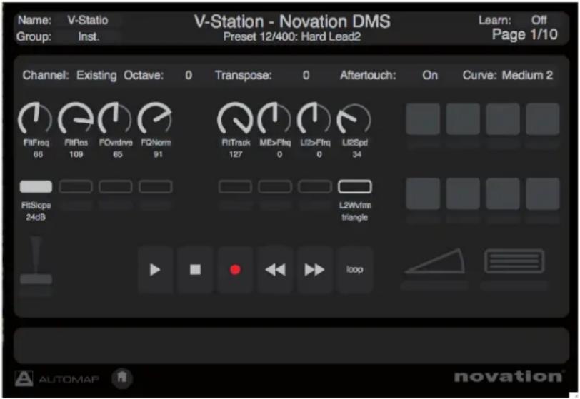 NOVATION Nocturn 25 - ÉCRAN DE BASE AUTOMAP - VUE DE L'ARRANGEMENT DES COMMANDES (CONTROL MAP) - 1