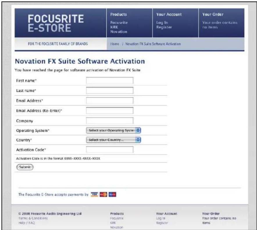 NOVATION FX Suite - Pour soumettre la demande d'activation - 3