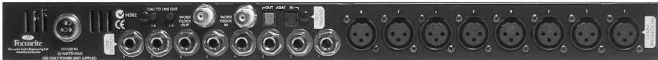 FOCUSRITE Platinum OctoPre LE Optional CODEC - CONNESSIONI DEL PANNELLO POSTERIORE - 1