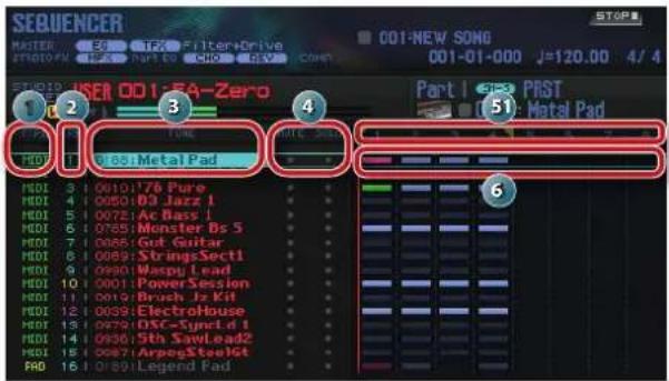 ROLAND FA-07 - Page 'SEQUENCES' - 1