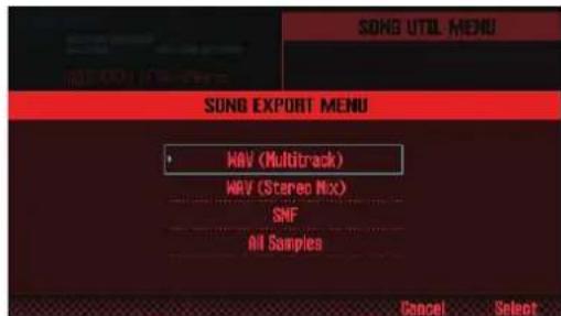 ROLAND FA-07 - Amenez le curseur sur «Export Song» et appuyez sur [7] (Select). - 1