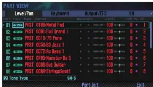ROLAND FA-07 - Amenez le curseur sur «Part View» et appuyez sur [ENTER]. - 1