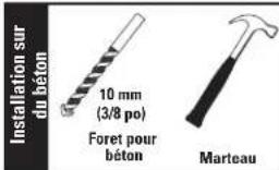 Installation sur du béton 10 mm (3/8 po) Foret pour béton Marteau