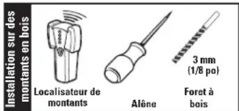 Installation sur des montants en bois Localisateur de montants Alène 3 mm (1/8 psi) Foret à bois