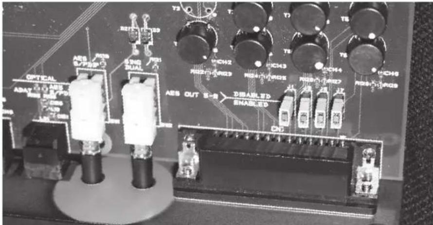 FOCUSRITE ISA 428 MkII - Jumperpositionen der AD\_Erweiterungskarte – Deaktivierung der AES-Ausgänge 5-8 - 1
