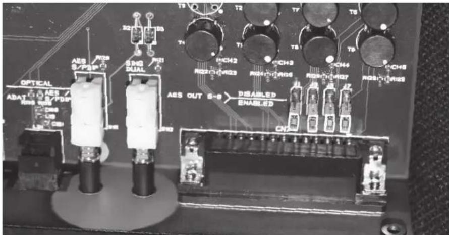 FOCUSRITE ISA 428 MkII - Jumperpositionen der AD\_Erweiterungskarte – Deaktivierung der AES-Ausgänge 5-8 - 2