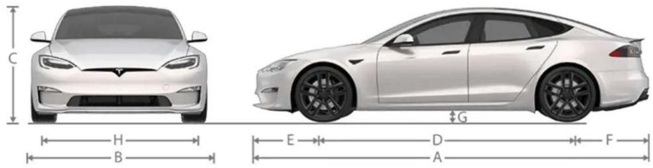 TESLA Model S (2022) - Dimensions extérieures - 1