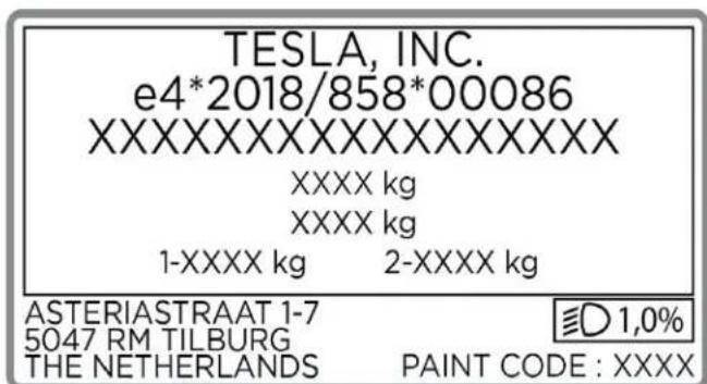 TESLA Model S (2022) - Plaque signalétique - 1