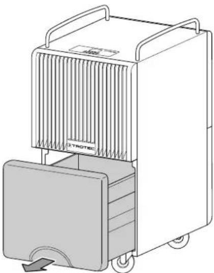 TROTEC TTK 120 E - Fonctionnement avec tuyau branché sur le raccord d'évacuation de l'eau de condensation - 1