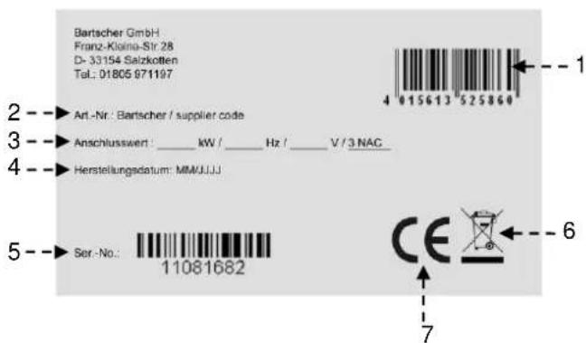 BARTSCHER 296421 - Tabliczka znamionowa - 1