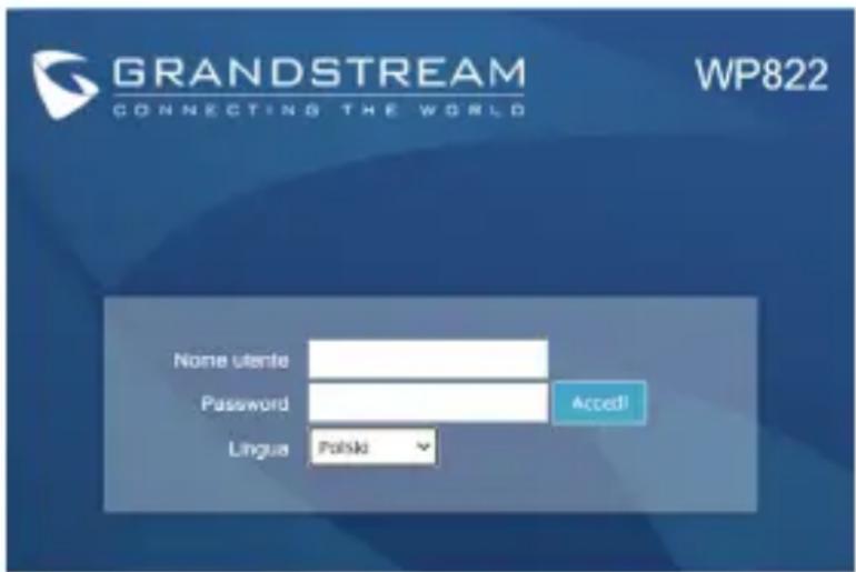 GRANDSTREAM WP822 - UZYSKIWANIE DOSTĘPU DO SIECIOWEGO INTERFEJSU UŻYTKOWNIKA URZĄDZENIA WP822 - 1