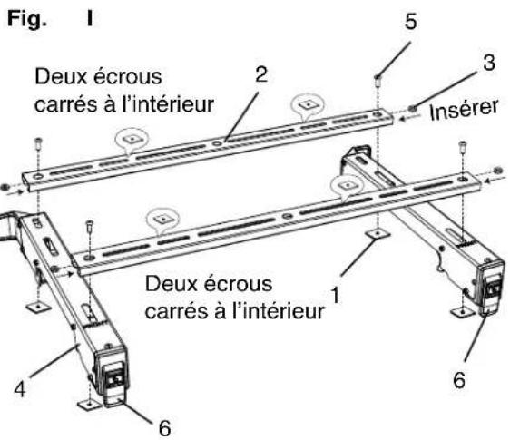 Fig. 1 Deux écrous carrés à l'intérieur 2 5 3 Insérer Deux écrous carrés à l'intérieur 1 4 6 6