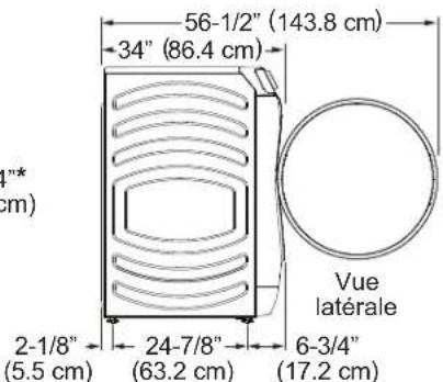 1-5/8" (4.1 cm) Largeur des pieds de mise à niveau