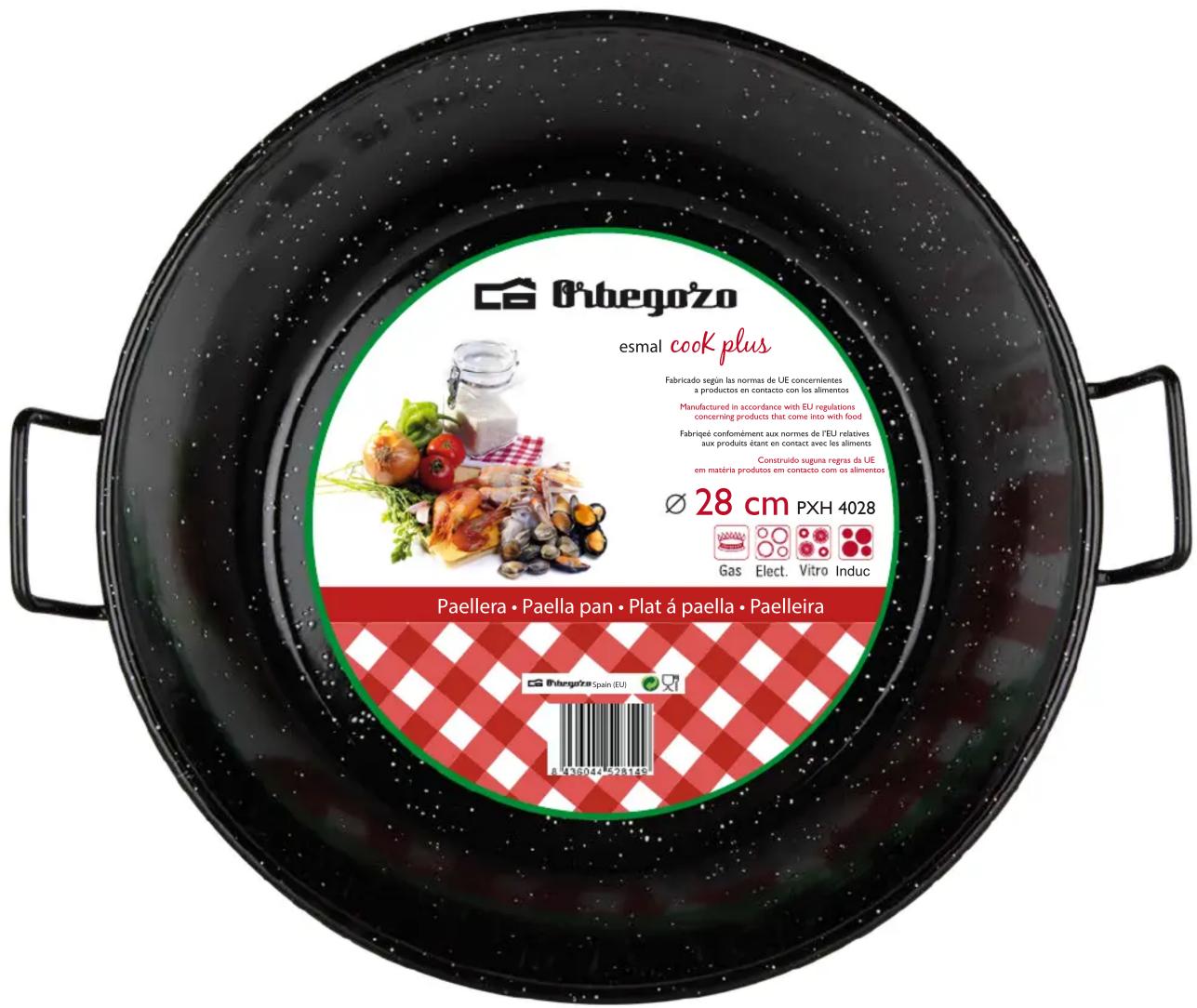 Chibegozo esmal cook plus Fabricado según las normas de UE concernientes a productos en contacto con los alimentos Manufactured in accordance with EU regulations concerning products that come into with food Fabrigé conformément aux normes de l'EU relatives aux produits étant en contact avec les aliments Construido suguna regras da UE em matéria produtos em contacto com os alimentos Ø 28 cm PXH 4028 Gas Elect. Vitro Induc Paellera • Paella pan • Plat á paella • Paeilleira Chibegozo Spain (EU) A416074-528155