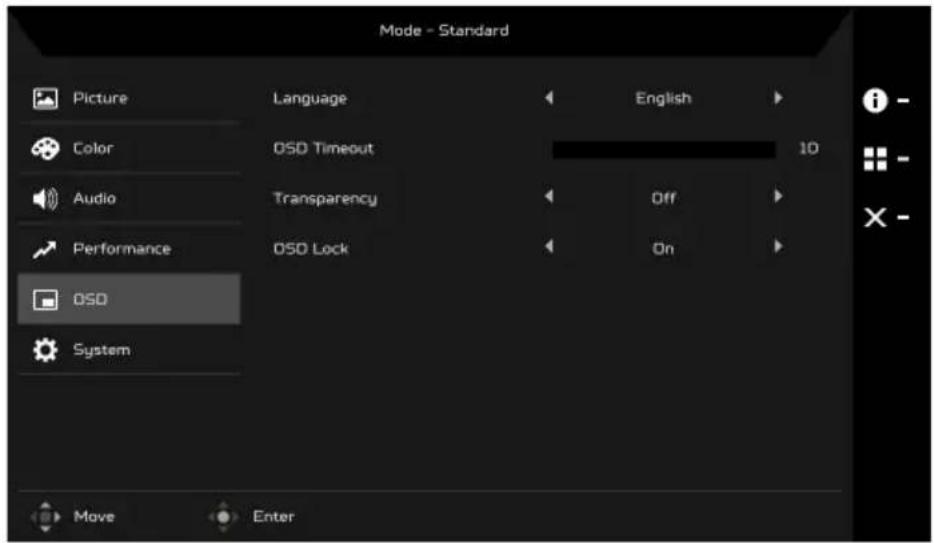ACER BR247Y - Ajuster le menu OSD - 1